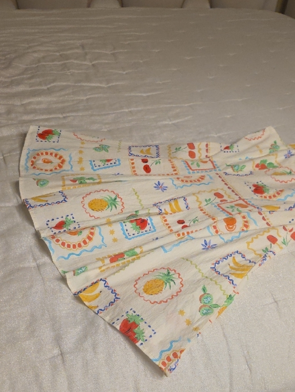 Avec Les Filles White Cotton Fruit-Print Flared Mini Dress Size 14 - Picture 11 of 16